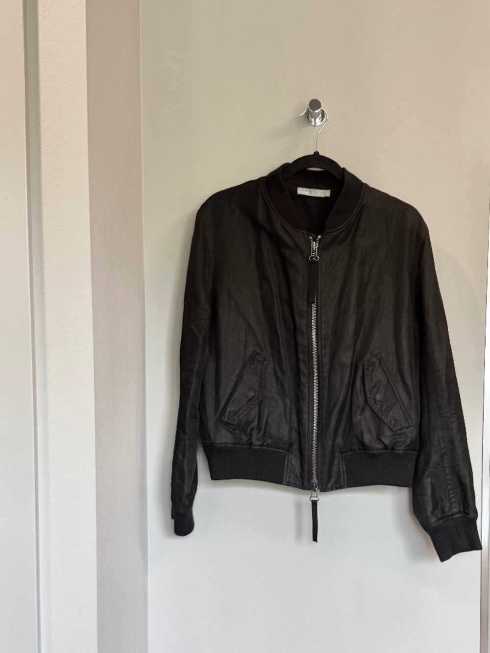 Vince Coated Linen-Cupro Bomber Jacket, Size M